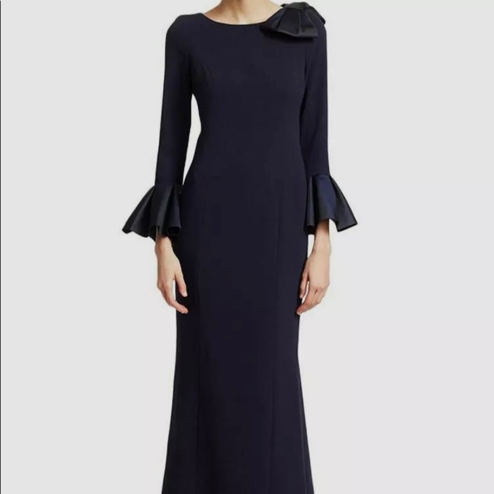 Rickie Freeman for Teri Jon Navy Blue Crepe Column Evening Gown